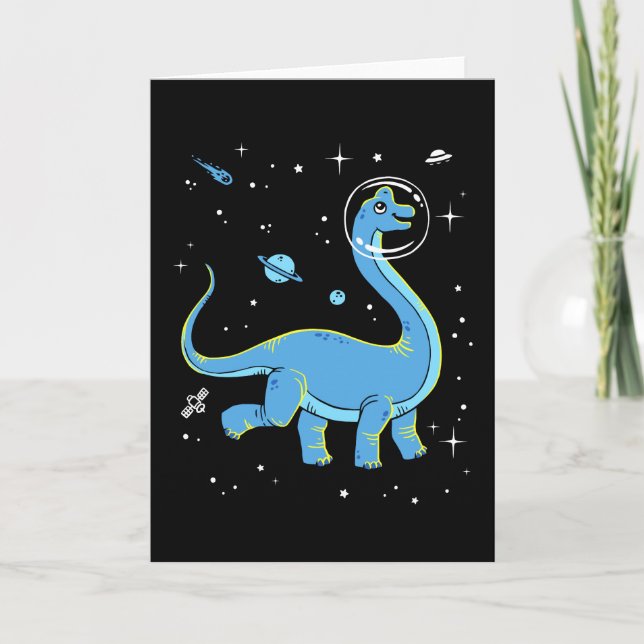 Carte Brachiosaurus Bleu Dinos Dans L'Espace (Devant)
