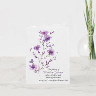 Carte Branche à fleurs violettes de remerciement de symp