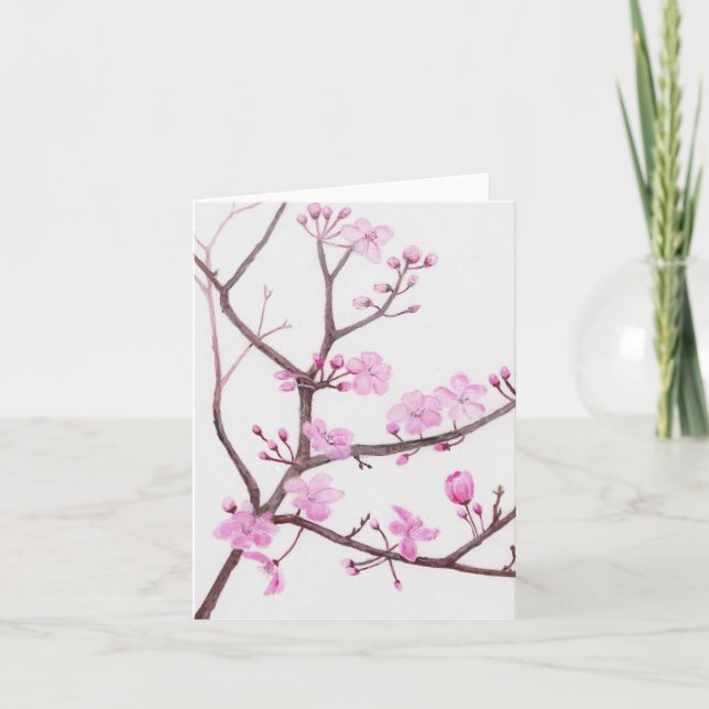 Carte Branche arborescente fleurie de fleurs roses au pr (Devant)