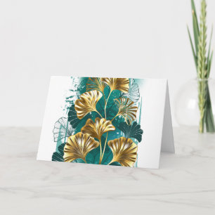 Carte Branche avec Feuilles d'or Ginko Biloba
