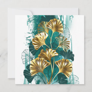 Carte Branche avec Feuilles d'or Ginko Biloba