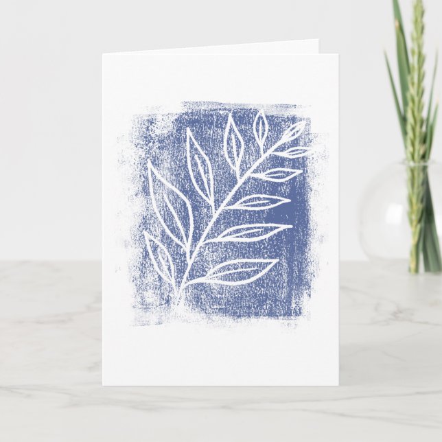Carte Branche blanche sur dessin à l'aquarelle bleue (Devant)