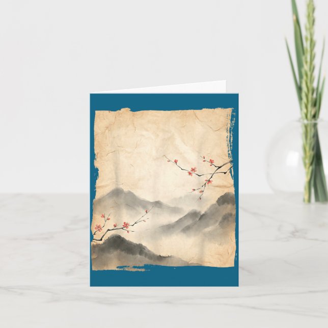 Carte Branches de fleurs de Sakura Peinture à l'encre ja (Devant)