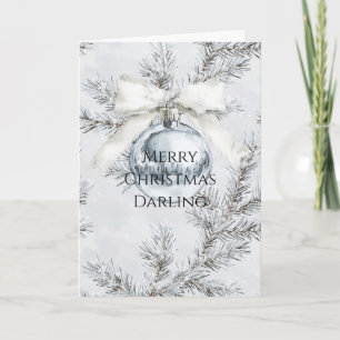 Carte Branches de Noël de l'ornement d'argent blanc Bow