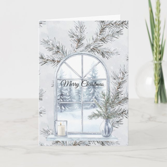 Carte Branches de Noël en argent Glam Fenêtre (Devant)