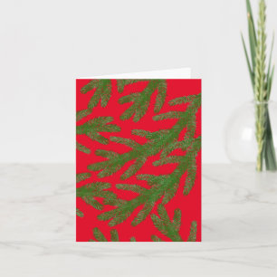 Carte Branches de sapin vert festif sur fond rouge