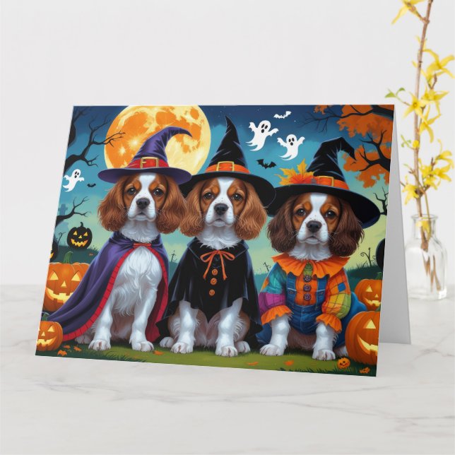 Carte Bretagne Chiens espagnols Citrouille Halloween Fun (Fleur jaune)