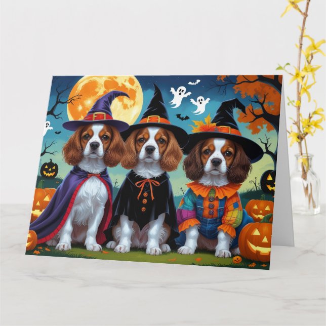 Carte Bretagne Chiens espagnols Citrouille Halloween Fun (Fleur jaune)
