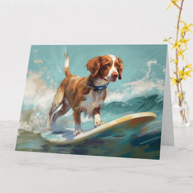 Carte Bretagne Spaniel Beach Surf Peinture (Fleur jaune)