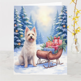 Carte Briard Traîneau Vintage Hiver Noël Art