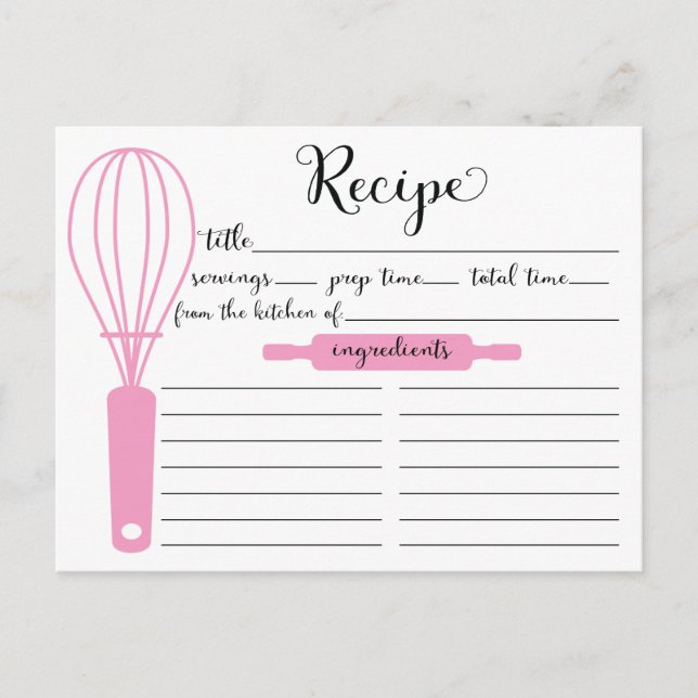 Carte BridalRecipe de Whisk rose Lettré à la main  (Devant)