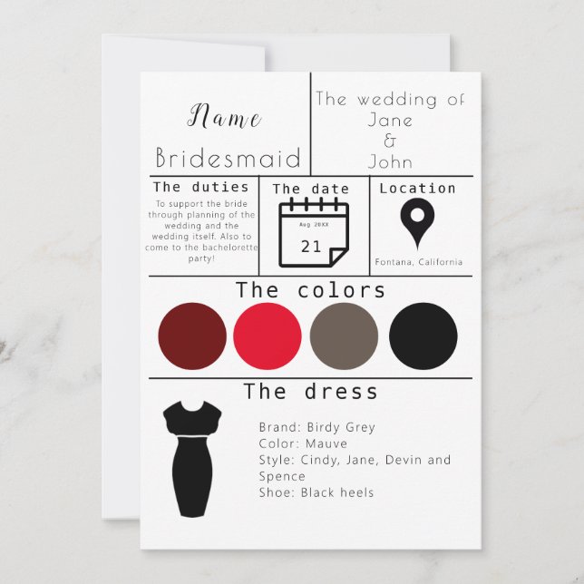 Carte Bridesmaid (Devant)