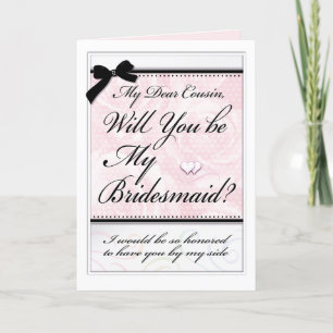 Carte Bridesmaid Cousin Élégant Coeurs Rose Bow