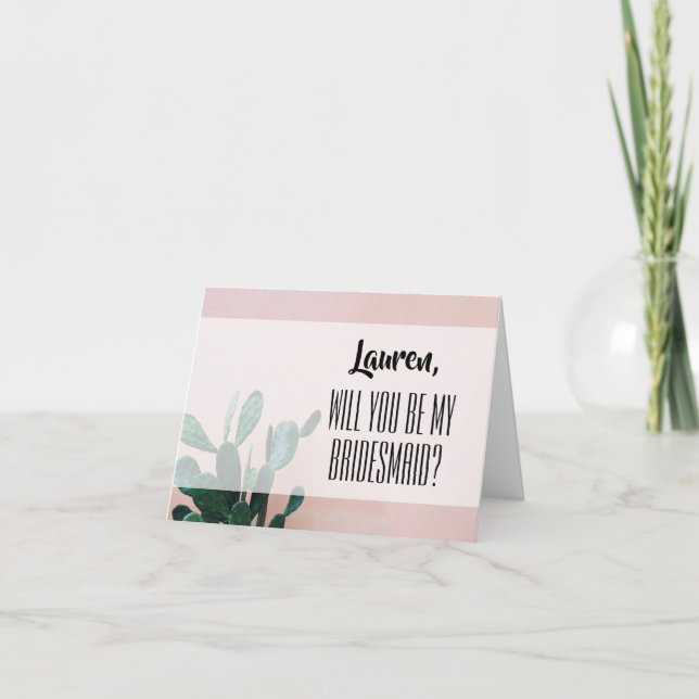 Carte Bridesmaid de Cactus rose moderne (Devant)