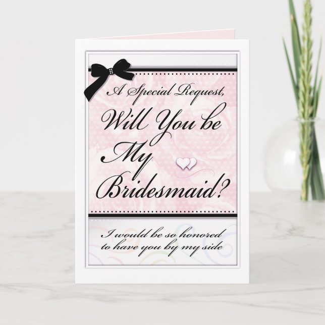 Carte Bridesmaid Mariage Belle rose Roses et Coeurs (Devant)