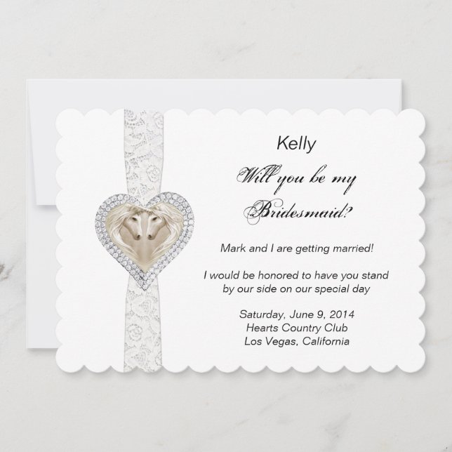 Carte Bridesmaid Mariage Unicorne Et Dentelle (Devant)