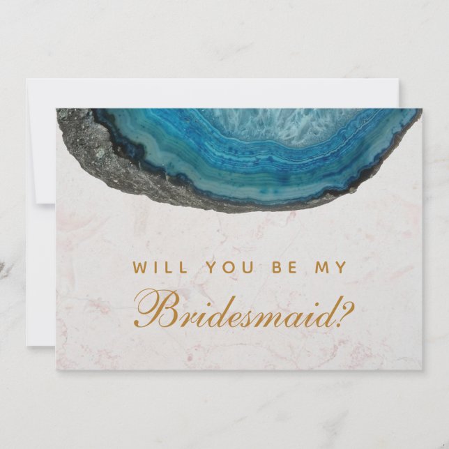 Carte Bridesmaid Proposition Blue Geode Agate Marbre (Devant)