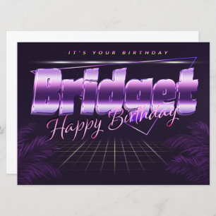 Carte Bridget Nom Prénom lila retro Anniversaire de la c