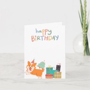 Carte Bright and mignon Corgi Joyeux anniversaire