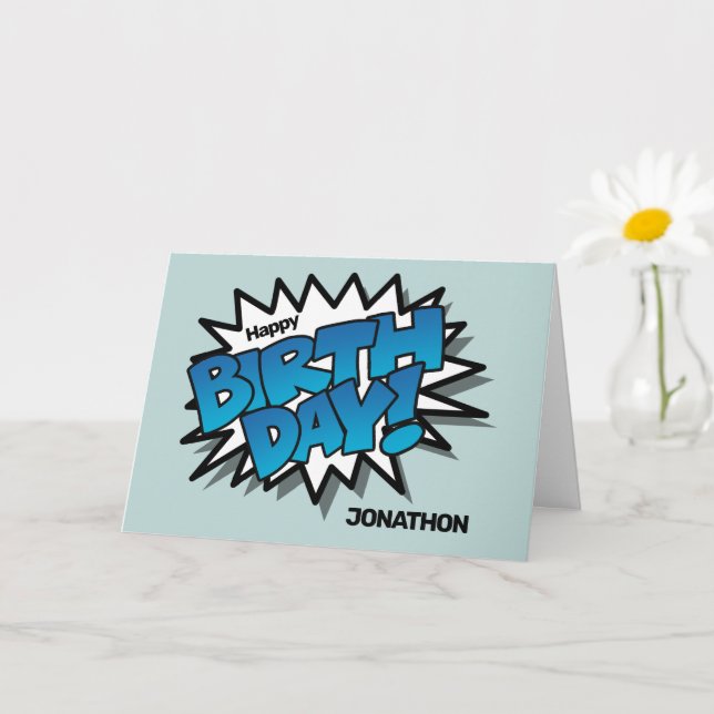 Carte Bright Blue Comic Text - Joyeux anniversaire (Petite plante)