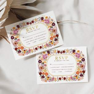 Carte Bright Boho Automne Fleur sauvage Mariage RSVP Car