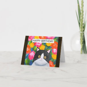 Carte Bright Happal Floral Tuxedo Chat Art Lover Anniver