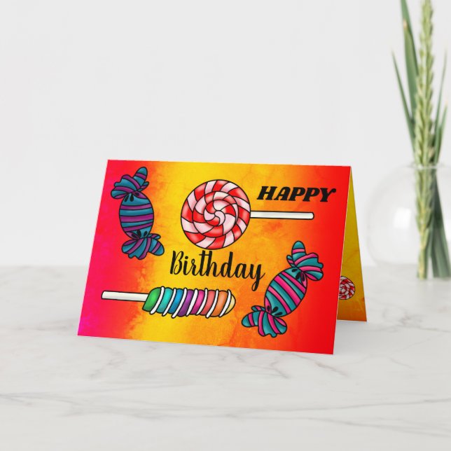 Carte Bright Lollipop Candy Sweet Treat Joyeux anniversa (Devant)