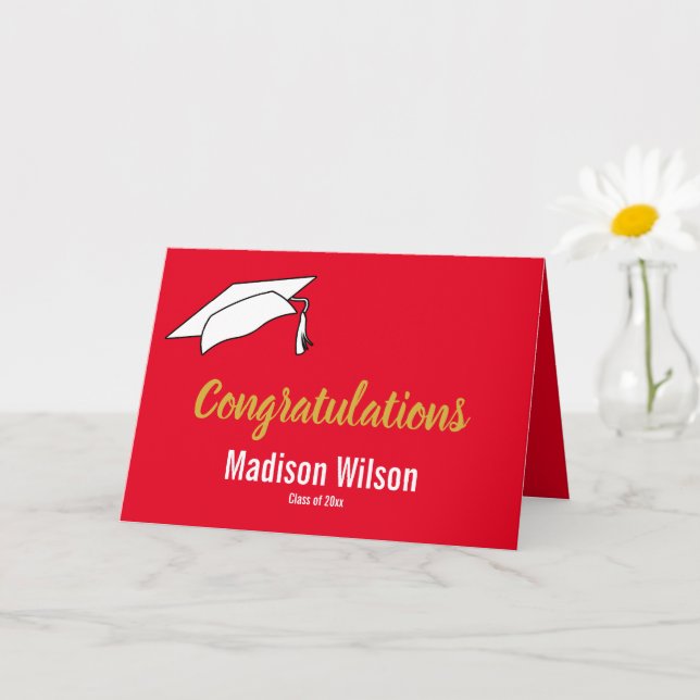 Carte Bright Red and White Félicitations Graduation (Petite plante)