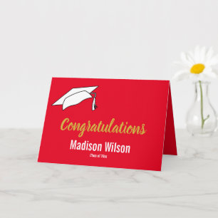 Carte Bright Red and White Félicitations Graduation