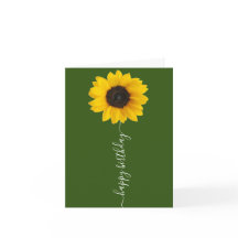 Bright Sunflower on Green Birthday Grey Card