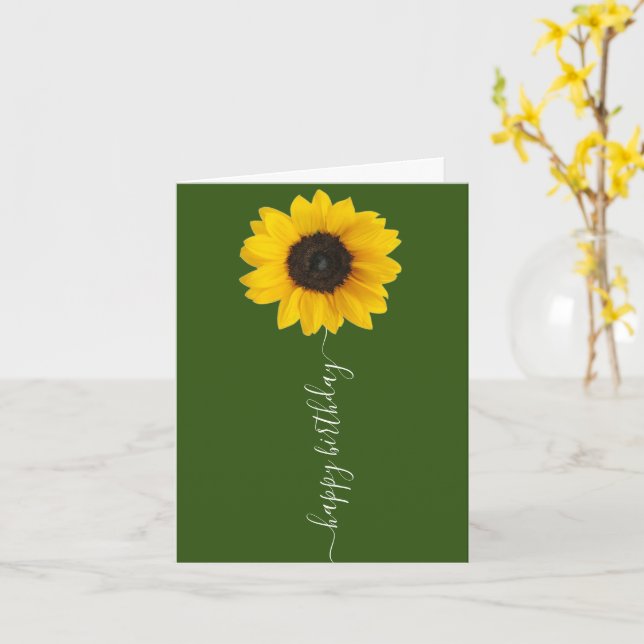 Carte Bright Sunflower on Green Birthday Grey Card (Fleur jaune)