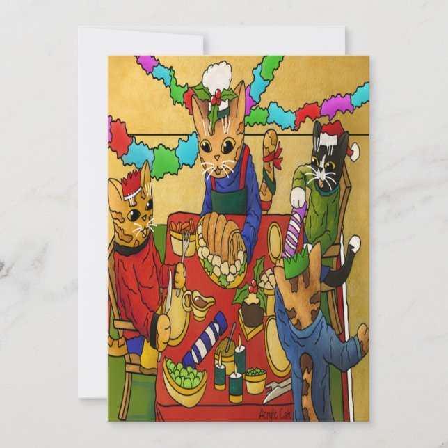 Carte British Christmas Dinner Cats (Devant)