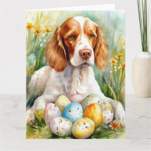Carte Brittany Spaniel Chien avec Oeufs de Pâques Vacanc