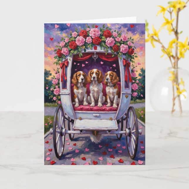 Carte Brittany Spaniel Chien Saint-Valentin  (Fleur jaune)