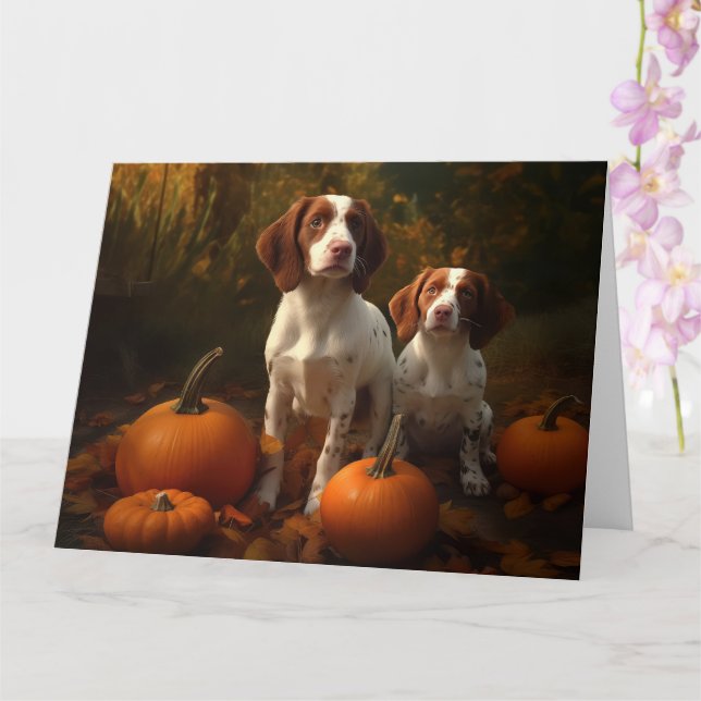 Carte Brittany Spaniel chiot Automne Délice Citrouille  (Orchidée)