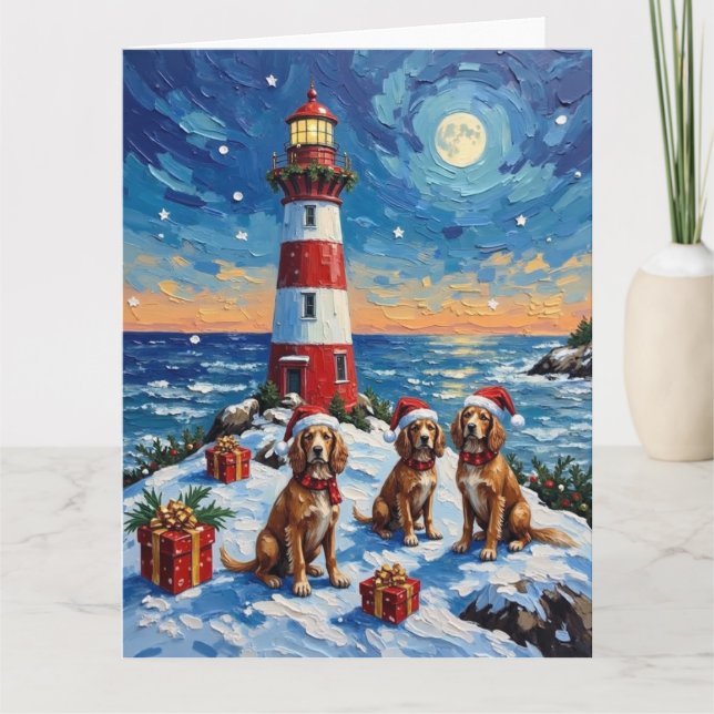 Carte Brittany Spaniel Christmas Lighthouse Holiday (Devant)