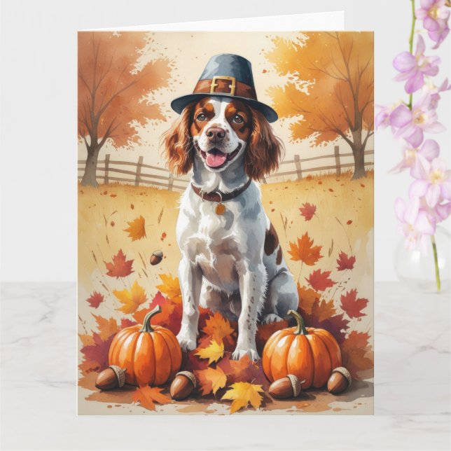 Carte Brittany Spaniel En Automne Laisse L'Art Thanksgiv (Orchidée)