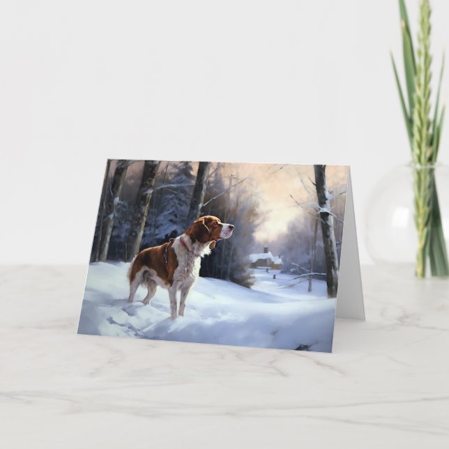 Carte Brittany Spaniel Laissez Neige Noël (Devant)
