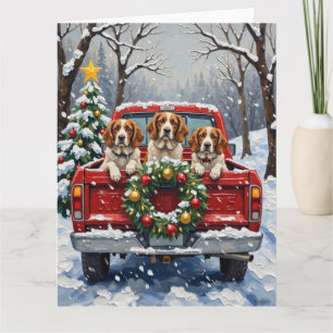 Carte Brittany Spaniel Noël Camion Rouge Fêtes