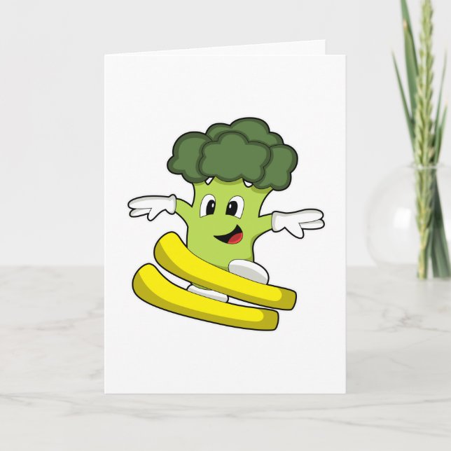 Carte Brocoli en skieur avec ski (Devant)
