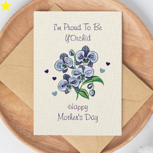 Carte Broderie de typographie d'orchidée bleue pour la f