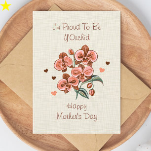 Carte Broderie de typographie d'orchidée rose pour la fê