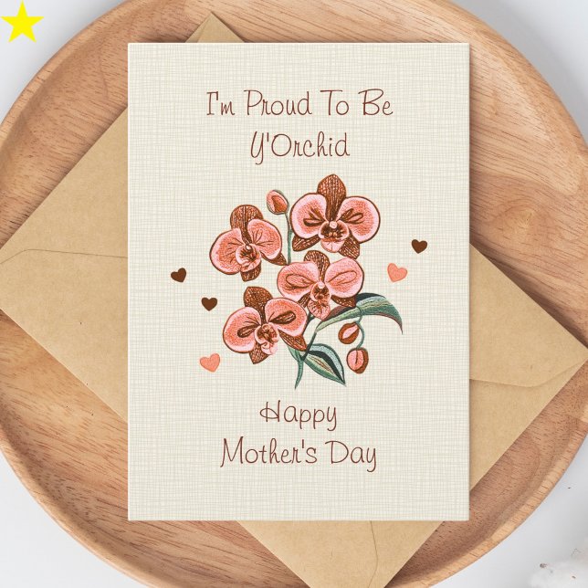 Carte Broderie de typographie d'orchidée rose pour la fê (Créateur téléchargé)