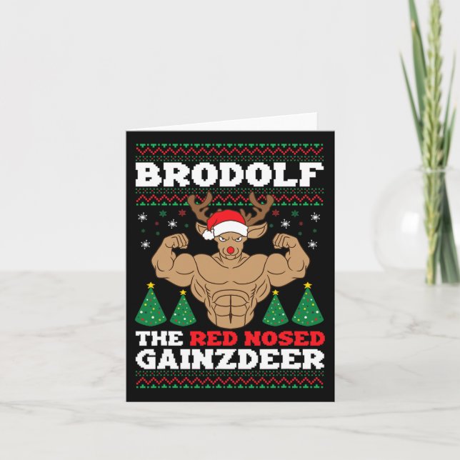 Carte Brodolf Funny Christmas Buff Reindeer Gym Bodybuil (Devant)