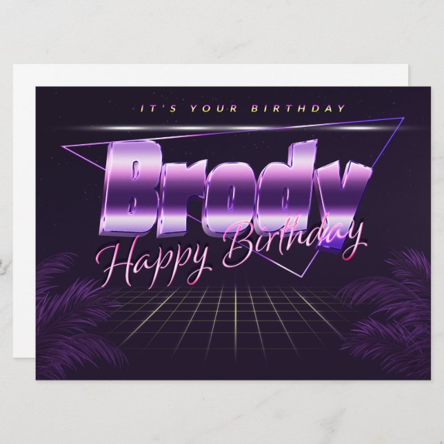 Carte Brody Name Prénom lila retro Map Anniversaire (Devant / Derrière)