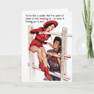 Carte Broken in Saddle 1950 Cowgirl Greeting Card