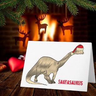 Carte Brontosaurus de Noël amusant Père Noël Dinosaur Sl