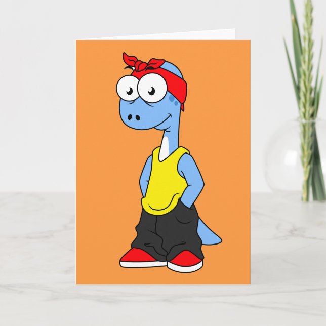 Carte Brontosaurus Habillé De Vêtements Hip hop. (Devant)