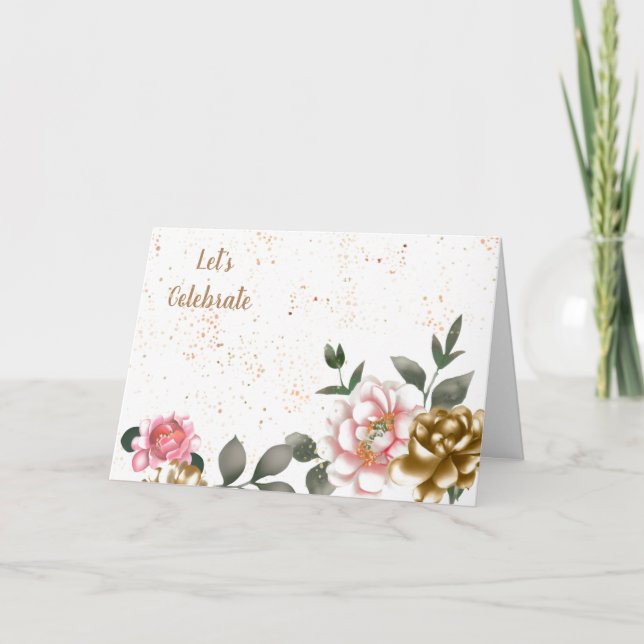 Carte Bronze et rose Aquarelle Peony Spectled Anniversai (Devant)