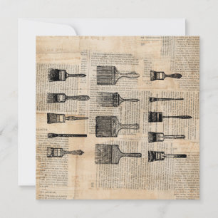 Carte Brosses à peinture Vintages Paint Brush Newspaper